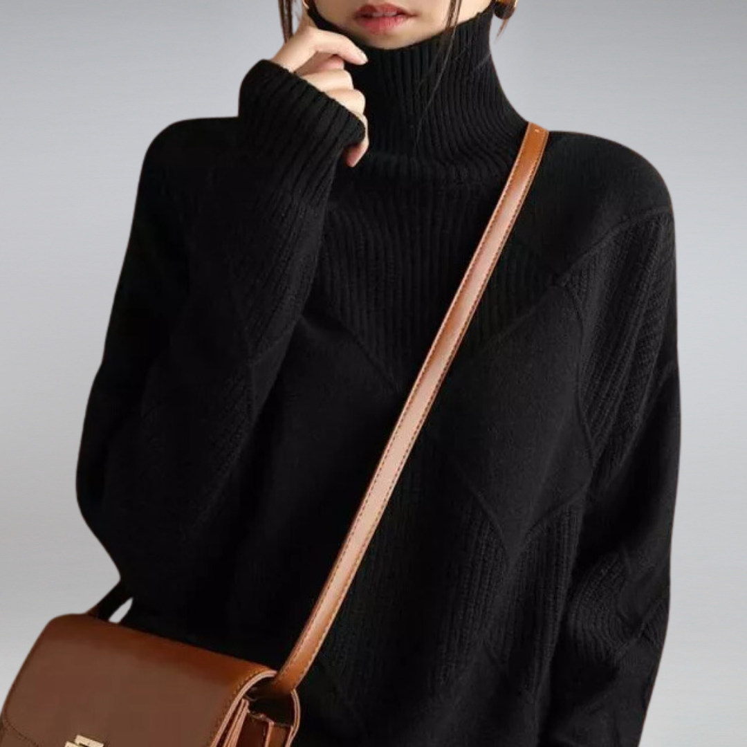 Stacey | Textured Diamond Roll Neck Jumper