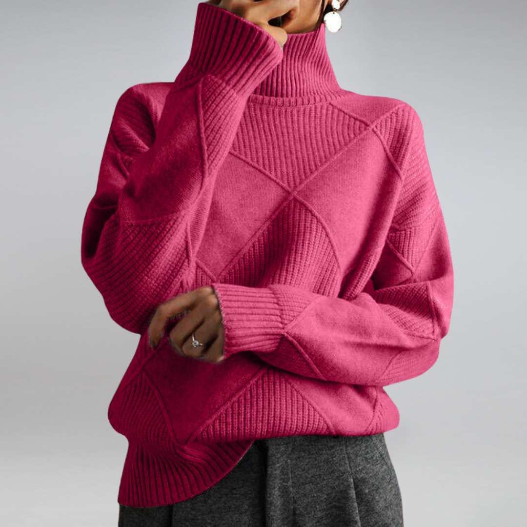 Stacey | Textured Diamond Roll Neck Jumper