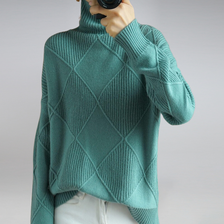 Stacey | Textured Diamond Roll Neck Jumper
