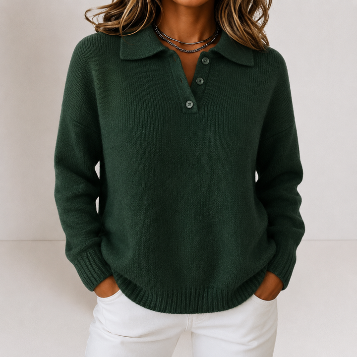 Valentina | Polo Collar Ribbed Knit Jumper
