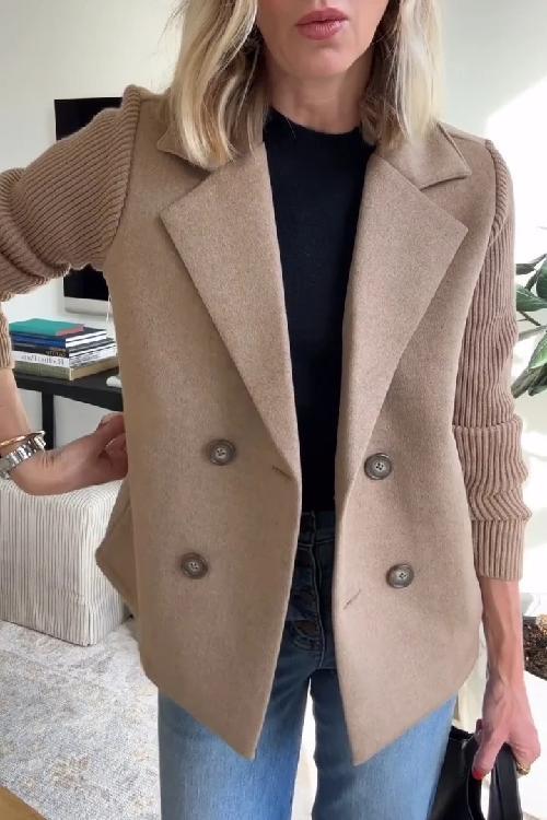 Vivian | Double-Breasted Knit-Sleeve Blazer