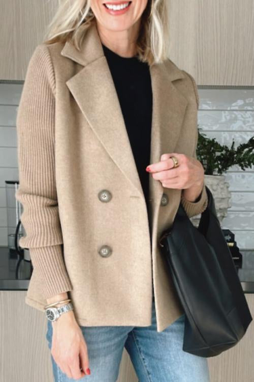 Vivian | Double-Breasted Knit-Sleeve Blazer