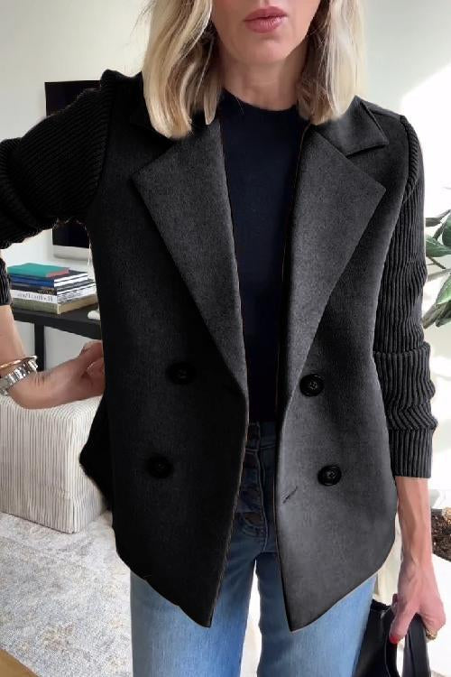Vivian | Double-Breasted Knit-Sleeve Blazer