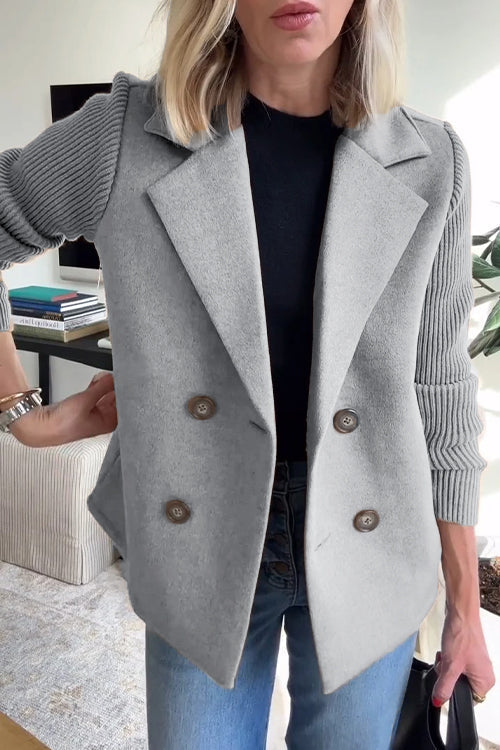 Vivian | Double-Breasted Knit-Sleeve Blazer