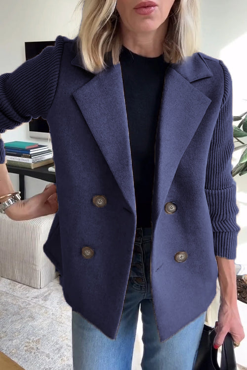Vivian | Double-Breasted Knit-Sleeve Blazer