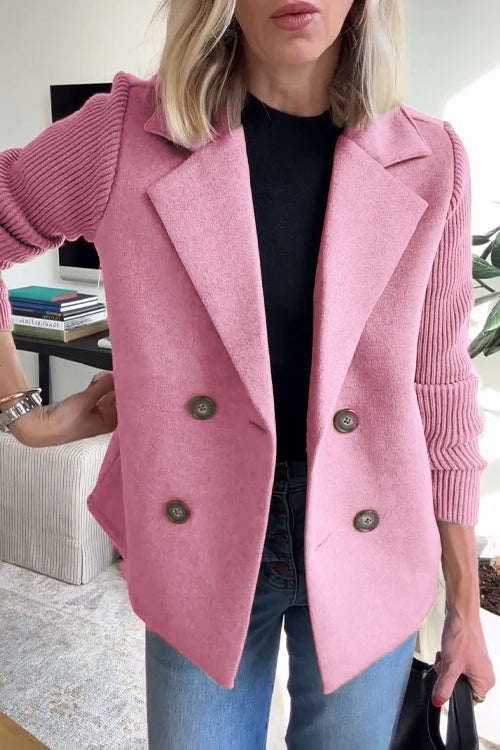 Vivian | Double-Breasted Knit-Sleeve Blazer