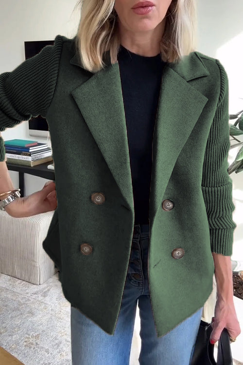 Vivian | Double-Breasted Knit-Sleeve Blazer