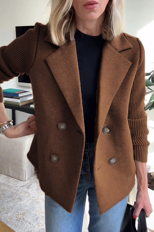 Vivian | Double-Breasted Knit-Sleeve Blazer