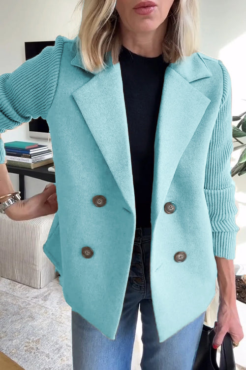 Vivian | Double-Breasted Knit-Sleeve Blazer