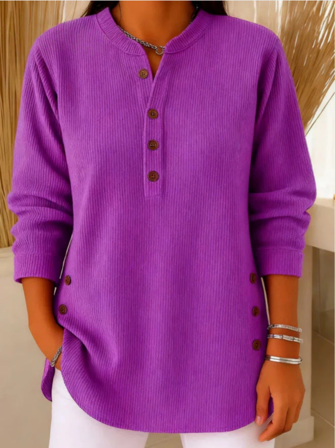 Wendy | Ribbed Henley Tunic Top With Side Buttons