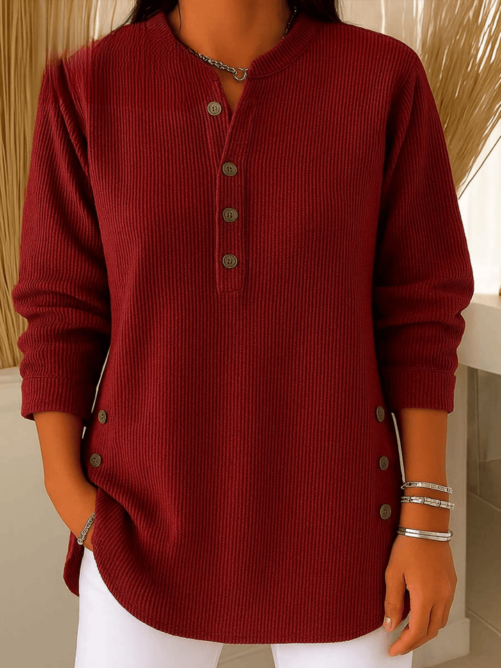 Wendy | Ribbed Henley Tunic Top With Side Buttons