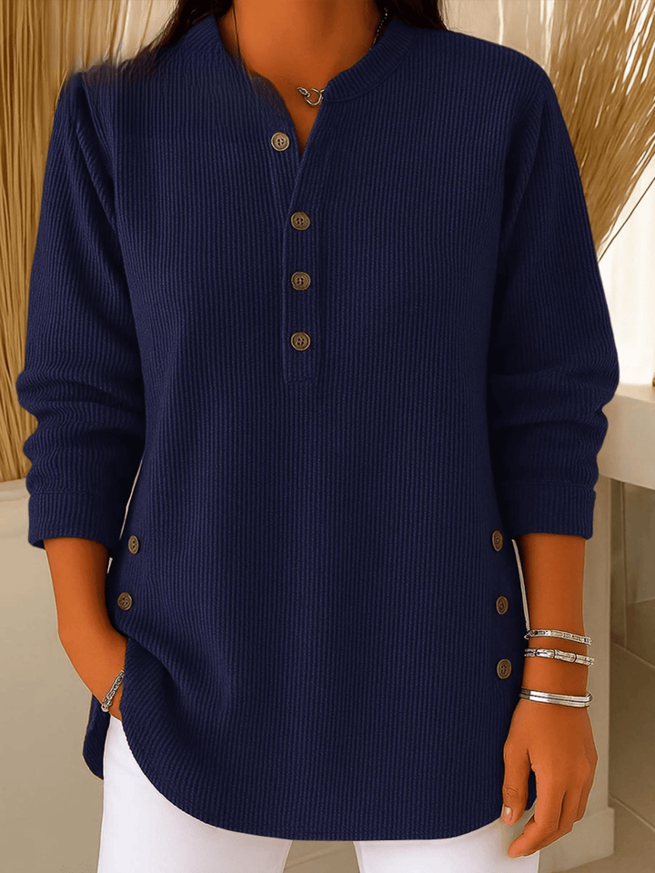 Wendy | Ribbed Henley Tunic Top With Side Buttons
