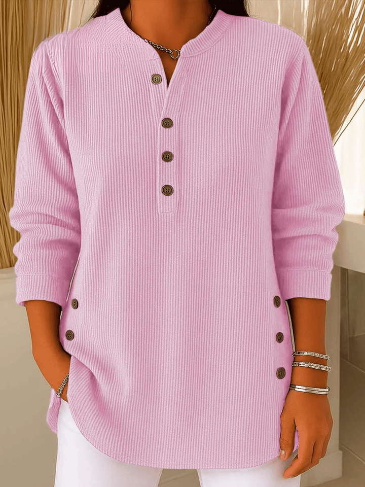 Wendy | Ribbed Henley Tunic Top With Side Buttons