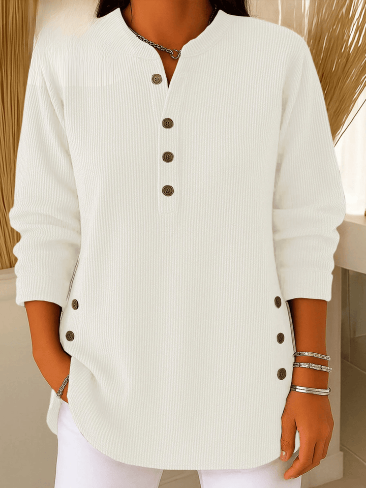 Wendy | Ribbed Henley Tunic Top With Side Buttons