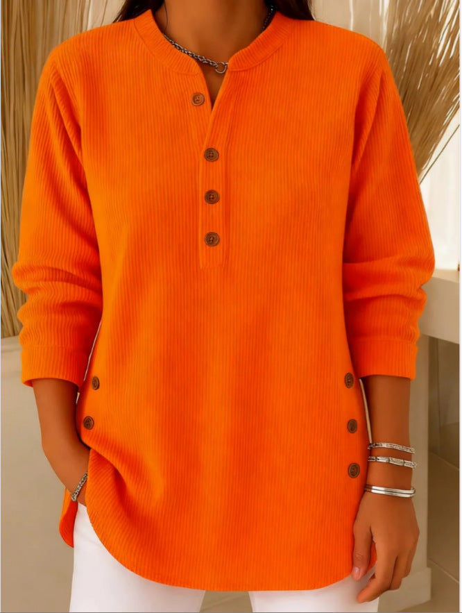 Wendy | Ribbed Henley Tunic Top With Side Buttons