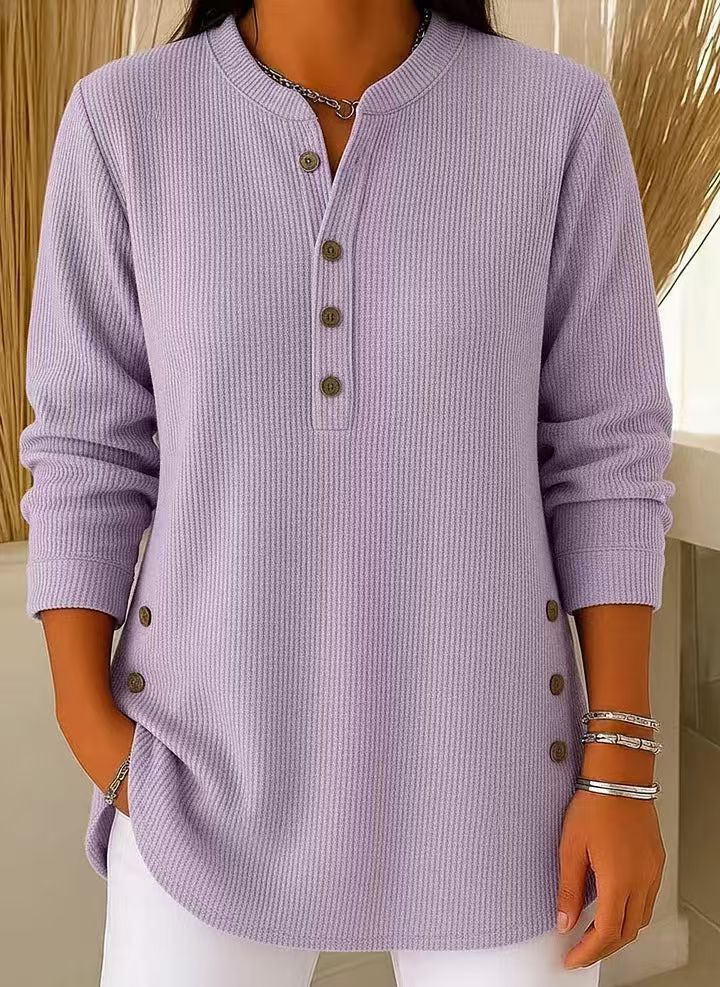 Wendy | Ribbed Henley Tunic Top With Side Buttons