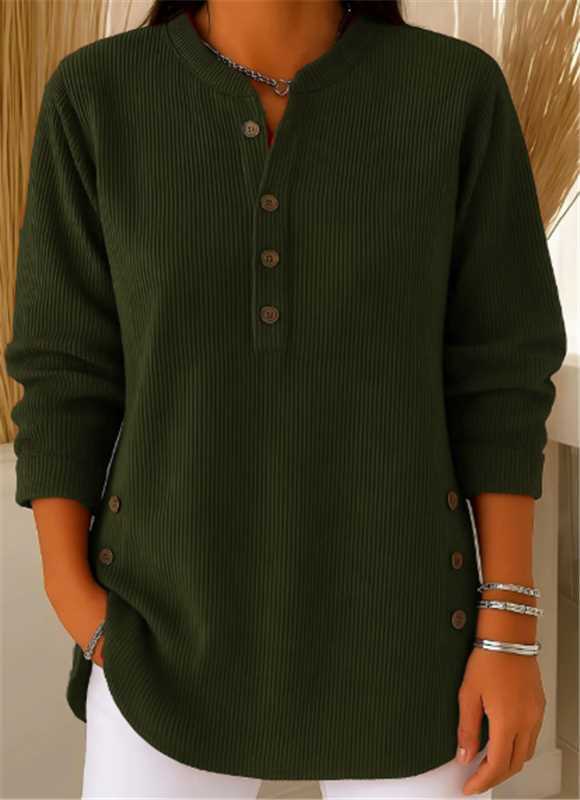 Wendy | Ribbed Henley Tunic Top With Side Buttons
