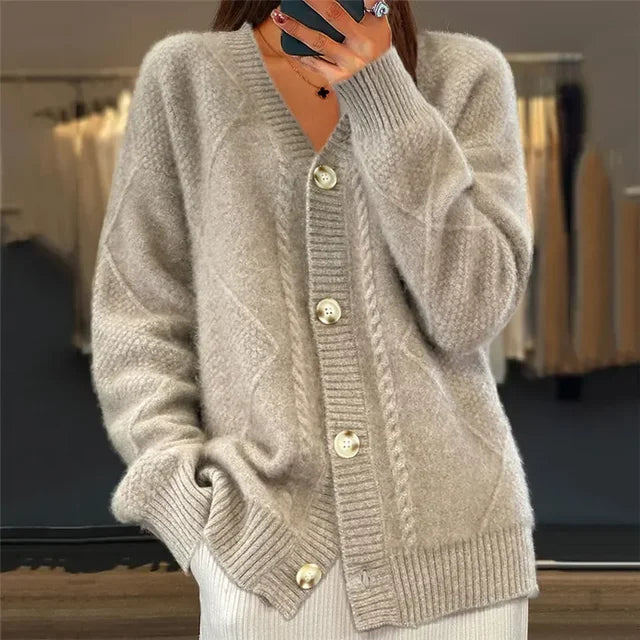 Zoe | Cable Knit V-Neck Button Cardigan