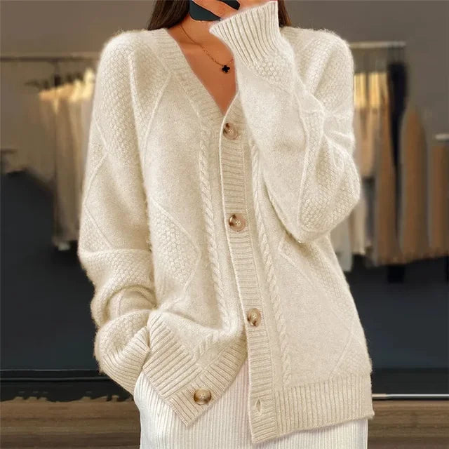Zoe | Cable Knit V-Neck Button Cardigan