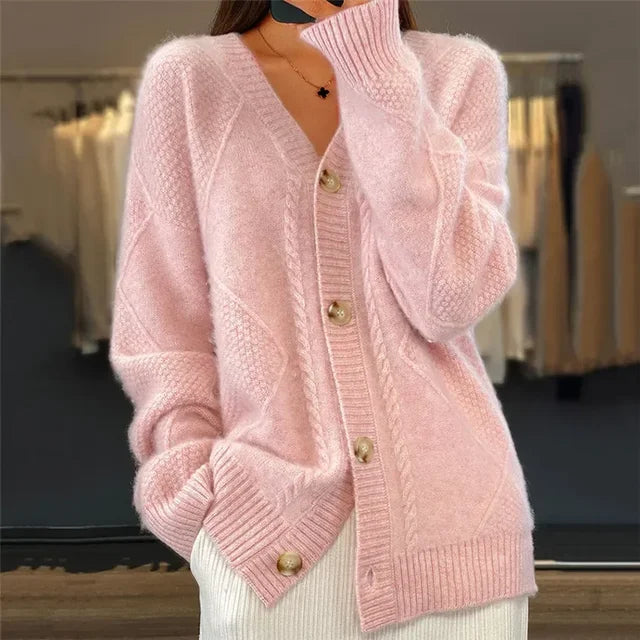 Zoe | Cable Knit V-Neck Button Cardigan