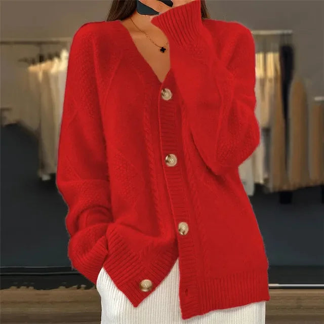 Zoe | Cable Knit V-Neck Button Cardigan
